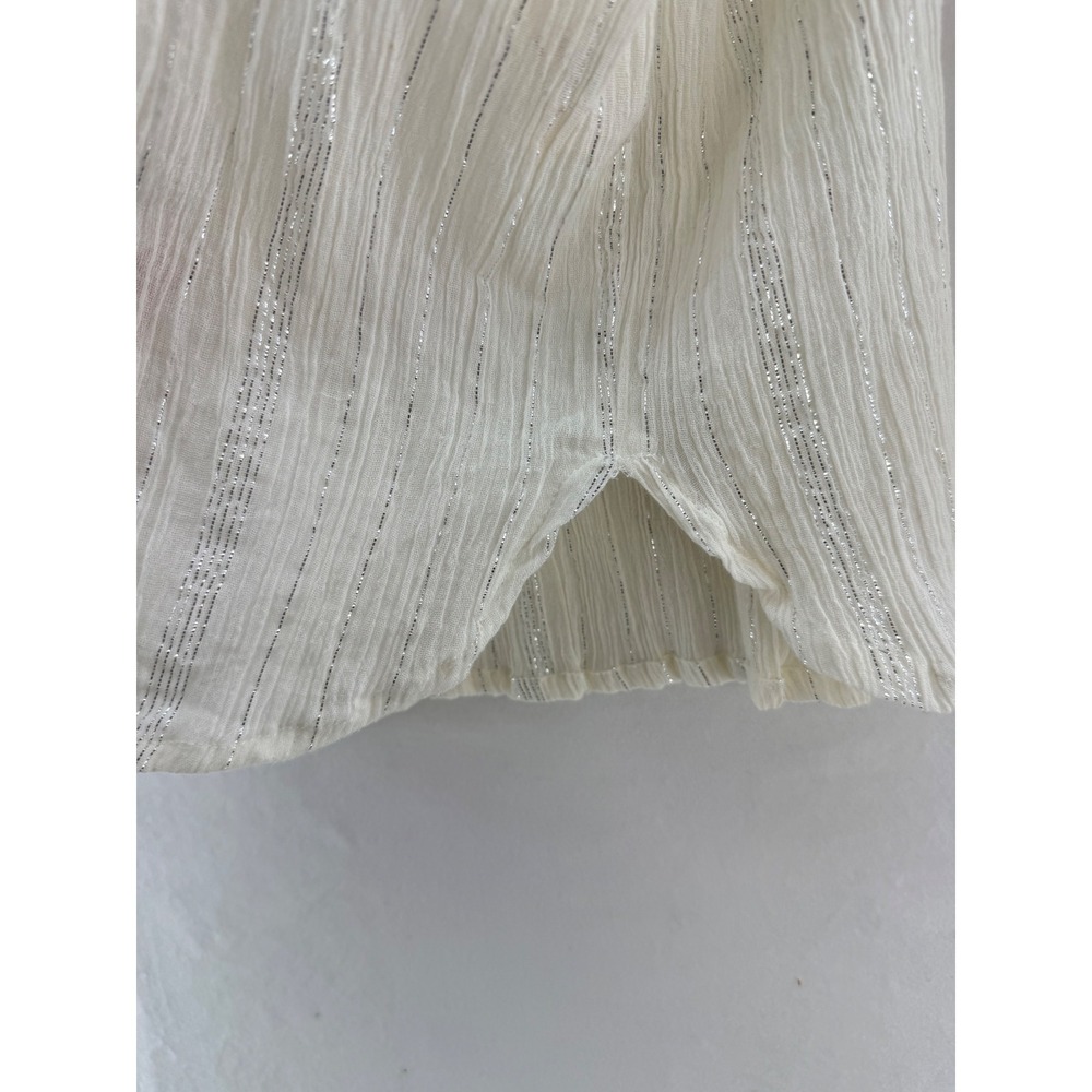 Built by Wendy White Cotton Gauze Ruffle Metallic Stripe Blouse Medium - Picture 6 of 10